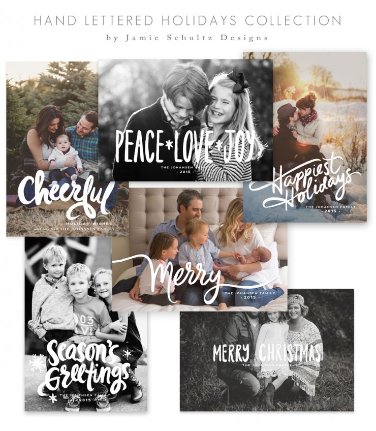 Hand Lettered Holiday Card Templates by Jamie Schultz Designs