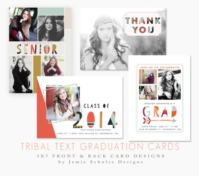 Tribal Text Graduation Card Templates by Jamie Schultz Designs